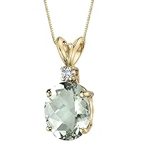 PEORA Green Amethyst with Genuine Diamond Pendant in 14K Yellow Gold, Elegant Solitaire, Oval Shape, 10x8mm, 2.30Carats total