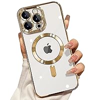 Misscase for iPhone 15 Pro MagSafe Case with Camera Lens Protector,Full Protection Clear Magnetic Case Compatible with MagSafe Elegant Anti-Scratch Case Cover for iPhone 15 Pro Gold