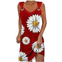 Prime of Day Deals Today 2024 Clearance Floral Tank Dress for Women Summer Beach Dresses Loose Casual Sleeveless Tunic Short Dress Boho Sling Sundress Womens Vacation Clothes Red