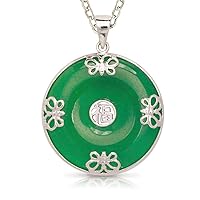Jewelryweb - Sterling Silver Green Jade Ornate Butterfly Necklace - 25mm x 32mm - Jade Good Fortune Pendant for Women - 18