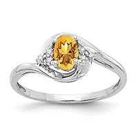 14k White Gold Oval Polished Prong set Open back Citrine Diamond Ring Size 7.00 Jewelry for Women