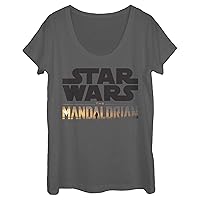 Star Wars Mandalorian Stacked Logo Women's Short Sleeve Tee Shirt, Charcoal, XX-Large
