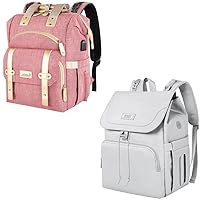 Jiefeike Pink diaper bag backpack,Baby Boys Girls Travel Backpack Diaper Bag for Dad Mom,Insulated Pockets Portable Pink Baby Nappy Bags with USB Charging Port,RFID Anti-Theft Pocket Stroller Straps