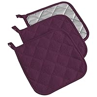 Basic Terry Collection Quilted 100% Cotton, Potholder, Eggplant, 3 Piece