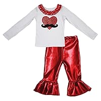 Petitebella Sequins Beard Heart White Cotton L/s Shirt Red Shiny Pant Set 1-8y