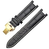 Genuine Leather Watchband for GC 22 * 13mm 20 * 11mm Notched Strap Withstainless Steel Butterfly Buckle Men and Women Watch Belt (Color : Black White Gold, Size : 20-11mm)