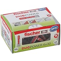fischer DuoPower 6 x 30, Powerful Universal Plug with Intelligent 2-Component Technology for fastenings in Concrete, Bricks, Gypsum plasterboard, chipboard, etc., 100 Plugs Without Screws