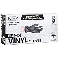 ForPro Disposable Vinyl Gloves, Black, Industrial Grade, Powder-Free, Latex-Free, Non-Sterile, Food Safe, 2.75 Mil. Palm, 3.9 Mil. Fingers, Small, 100-Count