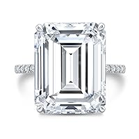 Riya Gems 10 CT Emerald Cut Colorless Moissanite Engagement Ring Wedding/Bridal Rings, Diamond Ring, Anniversary Solitaire Halo Accented Promise Antique Gold Silver Rings Gift