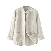 Icegrey Retro Style Linen Shirts Men's Stand Collar Casual Button Shirt