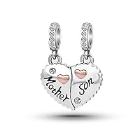 Mother Daughter Son Sisters Best Friends Bestie Rose Gold Heart Puzzle Dangle Birthday Charms Compatible with Pandora Bracelet