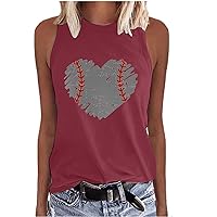 Baseball Love Heart Womens Tank Tops Mothers Day Graphic Tee Shirts Summer Casual Cute Funny Sleeveless Pullover Tees Top