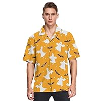 vvfelixl Halloween Cute Ghostes Bat Hawaiian Shirt for Men,Men's Casual Button Down Shirts Short Sleeve for Men S