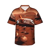 Mars Planet Men's Casual Button-Down Hawaiian Shirts â€“ Funky Tropical Summer Outfits â€“ Retro Printed Beach Wear for Men