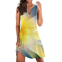 Beach Dresses for Women Spaghetti Strap Sundress Swing Loose Tank Tshirt Dress Boho Floral Print with Pockets