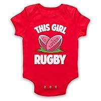 Unisex-Babys' This Girl Loves Rugby Rugby Slogan Baby Grow