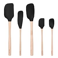 Tovolo 5-Piece Silicone and Wooden Handle Utensil Set (Black): Spatula, Spoonula, Jar Scraper, Mini Spatula, and Mini Spoonula