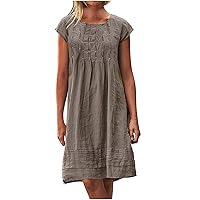 Sexy Dresses for Women Long Sleeve Women's Linen Tunic Dress Summer Short Sleeve Knee Length Dresses for Women 2024 Casual Swing Sundress Trendy Dress Vestidos para Mujer Casuales Coffee