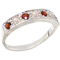 925 Sterling Silver Cultured Pearl and Garnet Womens Band Ring - Sizes 4 to 12 Available
