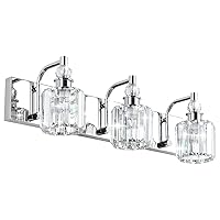 Ralbay Crystal Vanity Light Fixtures 3 Light Modern Crystal Bathroom Lights Fixtures Over Mirror Stainless Steel Chrome Vanity Light for Bathroom Wall Lights Fixtures