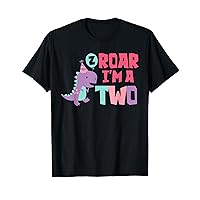 Roar I'm a Two 2nd Birthday For Girl Saurus Rex Dinosaur T-Shirt