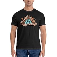 Men's Cotton T-Shirt Tees, Sunflower Butterfly Graphic Fashion Short Sleeve Tee S-6XL