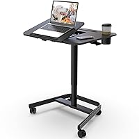 JOY worker Mobile Standing Desk, Height Adjustable Table, 60° Tiltable Rolling Laptop Desk, Portable Sit Stand Desk with Wheels Cup Holder for Bed Couch Hospital, Holds Up to 22lbs, Black