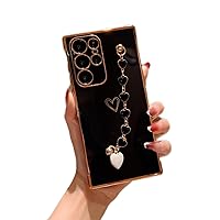 Heart Bracelet Soft Silicone Phone Case for Samsung Galaxy S22 S21 S20 Ultra Plus FE A53 A52 A13 A12 5G, Precision Hole Wrist Strap Back Cover(Black,S22)