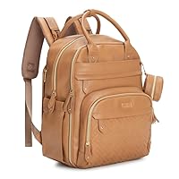 BabbleRoo Leather Diaper Bag Backpack - Baby Essentials Travel Baby Bag, Multi function, Waterproof, with Changing Pad, Stroller Straps & Pacifier Case – Unisex, Light Brown