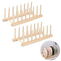 2pcs Wooden Dish Rack, Pot Lid Organizer, Plate Stand Holder Drying Rack, Kitchen Cabinet Organizer for Cup Cutting Board Bowl Books Pans