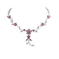 Faship Gorgeous Rhinestone Crystal Dangle Floral Necklace Earrings Set