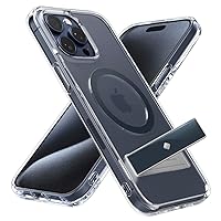 Caseology Capella Mag Kickstand for iPhone 15 Pro Max Case 5G [Ultra-Clear Anti-Yellowing Compatible with Magsafe] Military Grade Drop Tested (2023) - Clear Titan Blue
