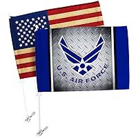 Air Force Car Flag US Airman Vintage American Flags Pack Bandera Para Carros Auto Decorations Banner For Window Clip Pole Offical Accessories USAF Combat Armed Forces Veteran Gift Made In USA