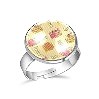 Cupcakes Colorful Splashes Yellow Striped Adjustable Rings for Women Girls, Stainless Steel Open Finger Rings Jewelry Gifts