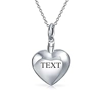 Bling Jewelry Personalized Large Puff Heart Shape Locket Pendant For Women Memorial Cremation Urn Necklace For Ashes Sterling Silver