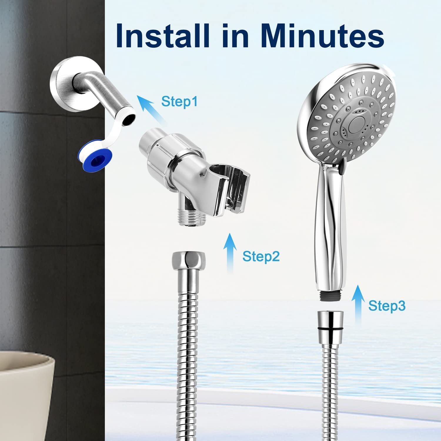 Filtered Shower Head High Pressure: INAVAMZ 5 Settings Shower Head with Filter For Hard Water Come with Bracket 59
