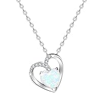 KristLand Moonlight Forever Love 925 Silver Necklace Decorated Heart White Opal Pendant Necklace for Women Girlfriend Wife Daughter Gift Box