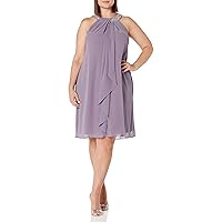 S.L. Fashions Women's Plus Size Jewel Neck Chiffon Halter Dress