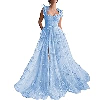 Women's 3D Butterfly Prom Dresses Tulle Ball Gown Fairy Corset Long Slit Lace Applique Formal Evening Dress