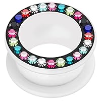 Colorful Multi Colors Crystal Stone on Black Glue with Milk White UV Acrylic Screw Fit Flesh Tunnel - Price for 1 Piece