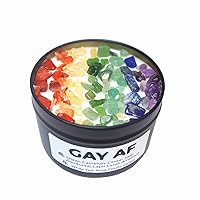 Queer Pride Rainbow Crystal Candle, LGBTQ Flag with 7 Raw Crystals for Self Love Inclusion, Acceptance, Strong Scented White Tea & Rose Petals, Handmade Queer Owned Candle Shop (8oz Jar)