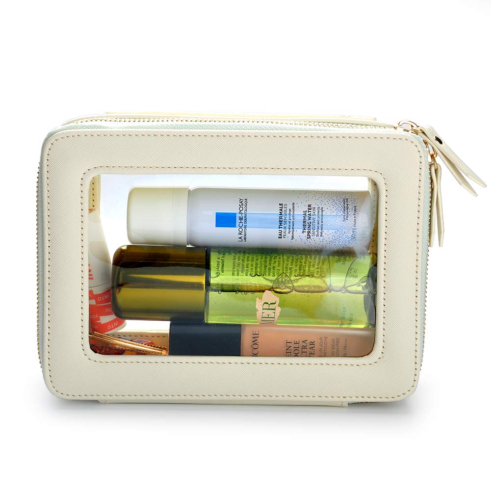 SANHECUN Toiletry bag waterproof cosmetic organizer with hanging hook for travelling (White)