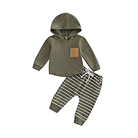 Baby Boy Clothes 3 6 9 12 18 24M 3T Pants Set Hooded Patchwork Hoodie Striped Sweatpants Fall Winter Outfit