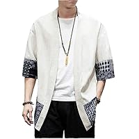 Men' Kimono Cardigan Loose Cotton /4 Sleeve Open Front Casual Summer Shirt