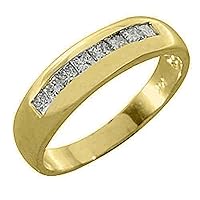 14k Yellow Gold Mens Princess Cut 8-Stone Diamond Ring 1 Carat
