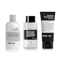 Anthony Back to Basics Set, Glycolic Facial Cleanser for Men Witch Hazel Toner for Face Kind Cleansing Water and All-Purpose Facial Moisturizer - Men’s Hydrating Lotion for Dry Skin
