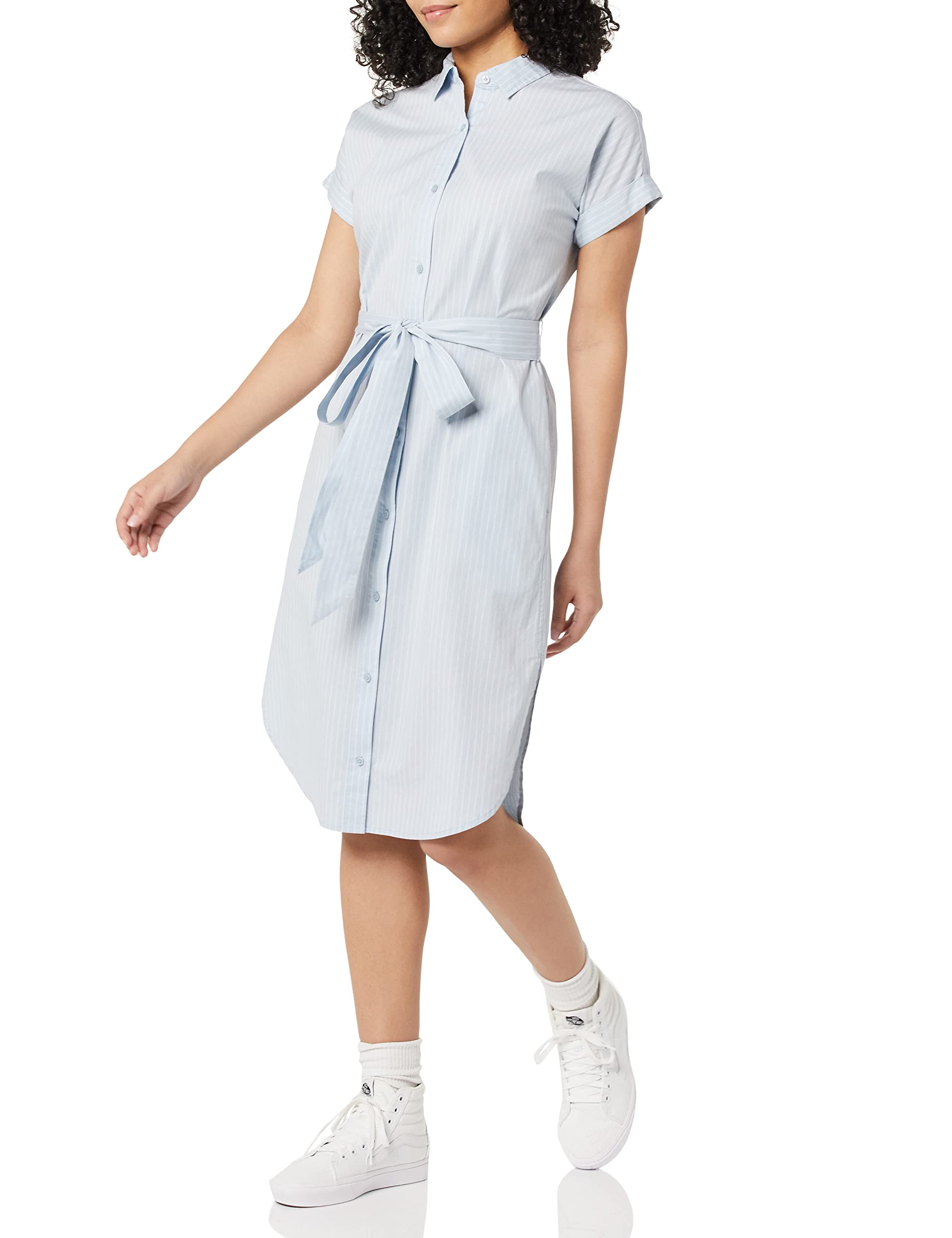 Amazon Essentials Women's Short Sleeve Button Front Belted Shirt Dress