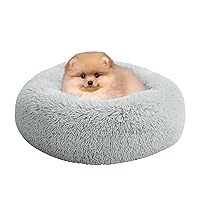 ROOMTEC Calming Dog Bed for Small Dogs & Cats Removable Machine Washable Round Cat Bed for Indoor Plush Fluffy Pet Bed with 8 Inch Thick Bottom,Grey