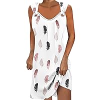 Summer Dresses for Women 2024 Ladies with Ring Strap Novelty V-Neck A Line Casual Print Fashion Slip Dress Mini Dress