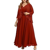 Mother of The Bride Dresses Plus Size Lace Evening Dress Long Sleeve V Neck Formal Gowns with Jacket